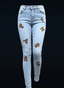 Spodnie jeansowe M.Sara, push up, litery z dżetami, XS
