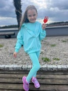 Miętowy komplet 3 częściowy dres zestaw top + bluza + leginsy  r. 110/116