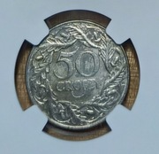 II RP 50 gr groszy 1938 NGC AU Details typ 2 rzadkość 
