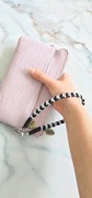 Pasek 40cm wristlet do kluczy torebki brelok makrama czarno srebrny boho 