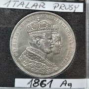 1 Talar 1861 A Królestwo Prus  Stan I !!!!, N: 1.000.000 szt.