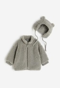 H&M komplet z misia kurtka / polar + czapka Mis, khaki r. 9-12 m / 80