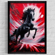 Ręcznie malowany obraz "DZIKOŚĆ SERCA" czarny koń, 50x70cm   