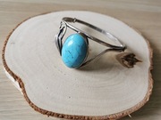 Efektowna srebrna bransoleta vintage z turkusem liściem autorska