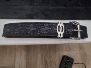 Czarny pasek z srebrną klamrą rozmiar xs