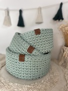 Miętowy komplet koszyków ze sznurka