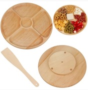 DESKA OBROTOWA DO SERWOWANIA SERÓW PRZEKĄSEK 4-KOMOROWA PATERA DREWNIANA