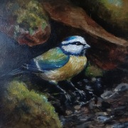 Obraz olejny sikorka 20x20 cm