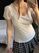 River Island M Biała bawełna bluzka koronka lolita preppy old money Del Rey