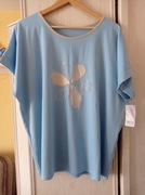 Nowa bluzka niebieska aplikacja kwiat dżety Made in Italy