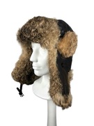 Skórzana czapka uszatka z futrem naturalnym królik, L/XL