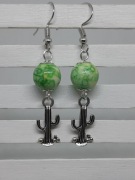 Kolczyki Kaktus zielony, Jaspis w plamki, sukulent, Handmade