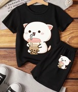 Zestaw koszulek z nadrukiem kota dla dzieci 116cm