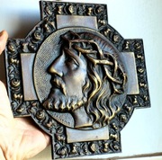 JEZUS CHRYSTUS płaskorzeźba ECCE HOMO brąz sygnowany NORGA
