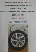 Nowe koła zimowe DUNLOP 16"Koła plus opony zimowe Dunlop Winter Sport 5 
