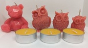 Zestaw świec, świeczek, walentynkowy, dzień kobiet, urodzinowy. Sowy