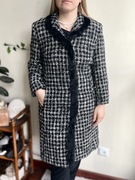 Wełniany płaszcz w kratkę tweedowy z futerkiem Kalina s