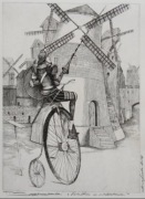 TOMASZ SĘTOWSKI "Walka z wiatrakami" akwaforta, 35 x 23 cm