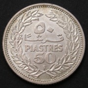 Liban 50 piastrów 1952 - srebro - stan 1/2