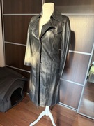 Vintage czarny płaszcz ze skóry, skórzany płaszcz/trencz rozmiar S