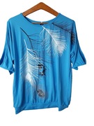 Letnia bluzka PLUS SIZE z nadrukiem piór, rozmiar 46-48-50, wzór z piórami 