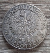 Polonia Głowa kobiety 5 zł 1932 rok srebro II RP bez znaku mennicy