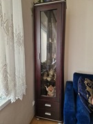 Witryna drewniana wenge – 200 cm, 2 szuflady, 4 szklane półki
