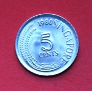 5 Centów  1980 r  -  Singapur    Wężówka   Piękny stan  !!