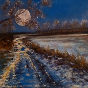 W księżycową  jasną  noc. 40x40 cm Akryl na płótnie