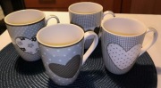 Nowy porcelanowy kubek 4 sztuki, serce, kropki, kratka