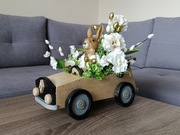 Dekoracja wielkanocna glamour z zającem. Stroik na Wielkanoc. Rękodzieło 