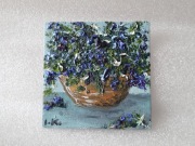 BUKIET KWIATÓW obrazek olejny 9x9cm miniatura płótno magnes unikat