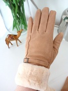 NOWE RĘKAWICZKI FUTERKO KOŻUSZEK CAMEL BRĄZ ZAMSZOWE TOUCH SCREEN DOTYKOWE