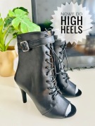 Nowe czarne botki za kostkę do tańca high heels 36