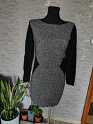 Sukienka sweterkowa szaro czarna, podkreślająca talie 38 kod1007