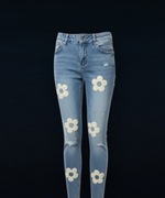 Jeansy Damskie Premium Denim Push up, kwiatowe aplikacje XS,S,M,L,XL