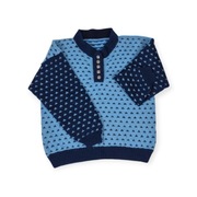 Sweter wełniany hand made M L granatowy niebieski skandynawski styl