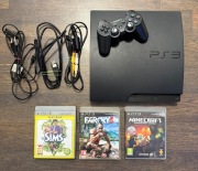 PS3 Slim 320 gb + pad + 3 gry + kabelki 