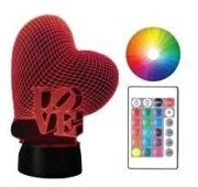 Lampka Nocna LED 3D hologram SERCE LOVE 16 kolorów na USB z pilotem