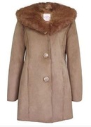 Damski płaszcz długi brązowy zimowy kożuszek Lee Cooper rozmiar L