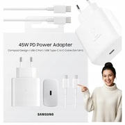 Nowa ładowarka sieciowa Samsung 45 W + kabel USB-C 5A 1,8 m | Biała 4510