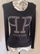 Bluzka Philipp Plein czarna XL kryształki logo elegancka