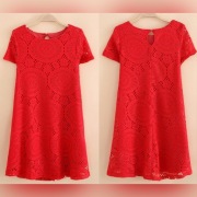 Sukienka rozkloszowana koronkowa ROMWE czerwona