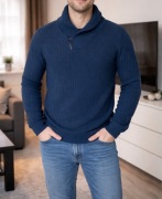 Granatowy męski sweter z dzianiny 100% bawełna rozmiar M