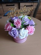 Flowerbox mydlany na prezent urodziny 