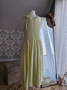 Długa Żółto zielona sukienka maxi Mango bawełna organiczna r. S luźna 