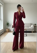 Nowy modny burgundowy elegancki komplet damski garnitur marynarka do pracy