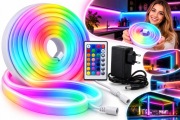 TAŚMA LED NEON RGB 5M WODOODPORNA GRUBA 12V 24V PILOT ZASILACZ 230V