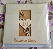 Kartka na 10 Rocznicę Ślubu Drewniana Laserowa Serce Kwiaty Otwierana + Kop