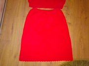 Sweter i spódnica wełniany robiony na drutach czerwony PRL wełna